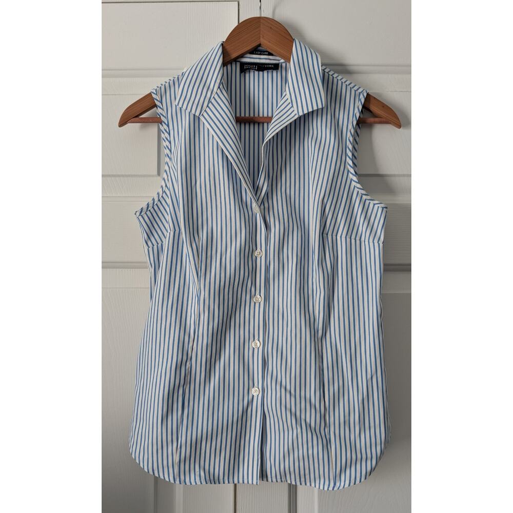 Jones New York Striped Sleeveless Collared Top